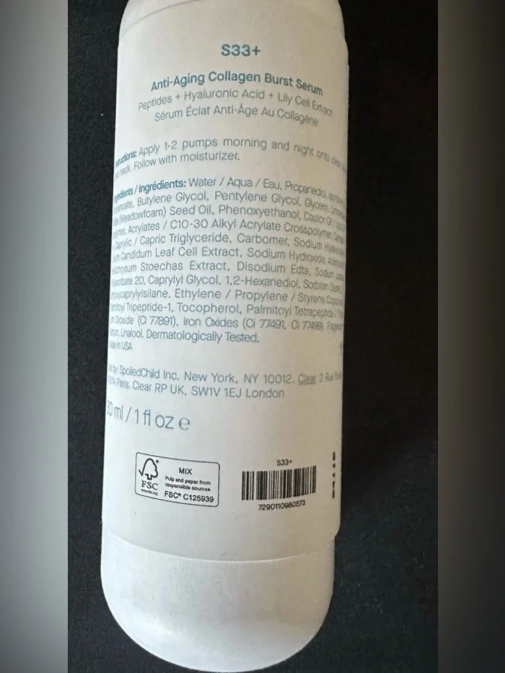 Spoiled Child S33+ ANTI-AGING COLLAGEN BURST SERUM Hydrates Skin ALL Day NEW